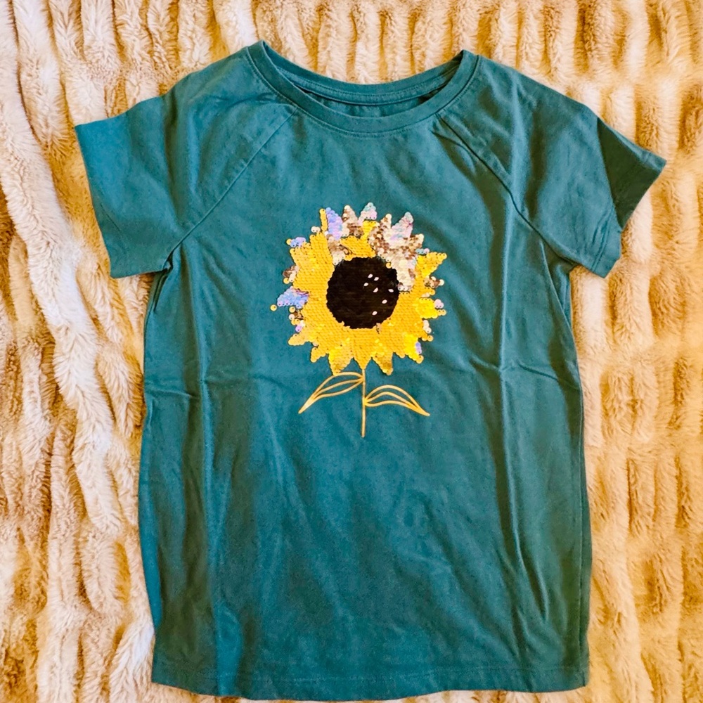 Cat & Jack Teal Sunflower Sequin Tee